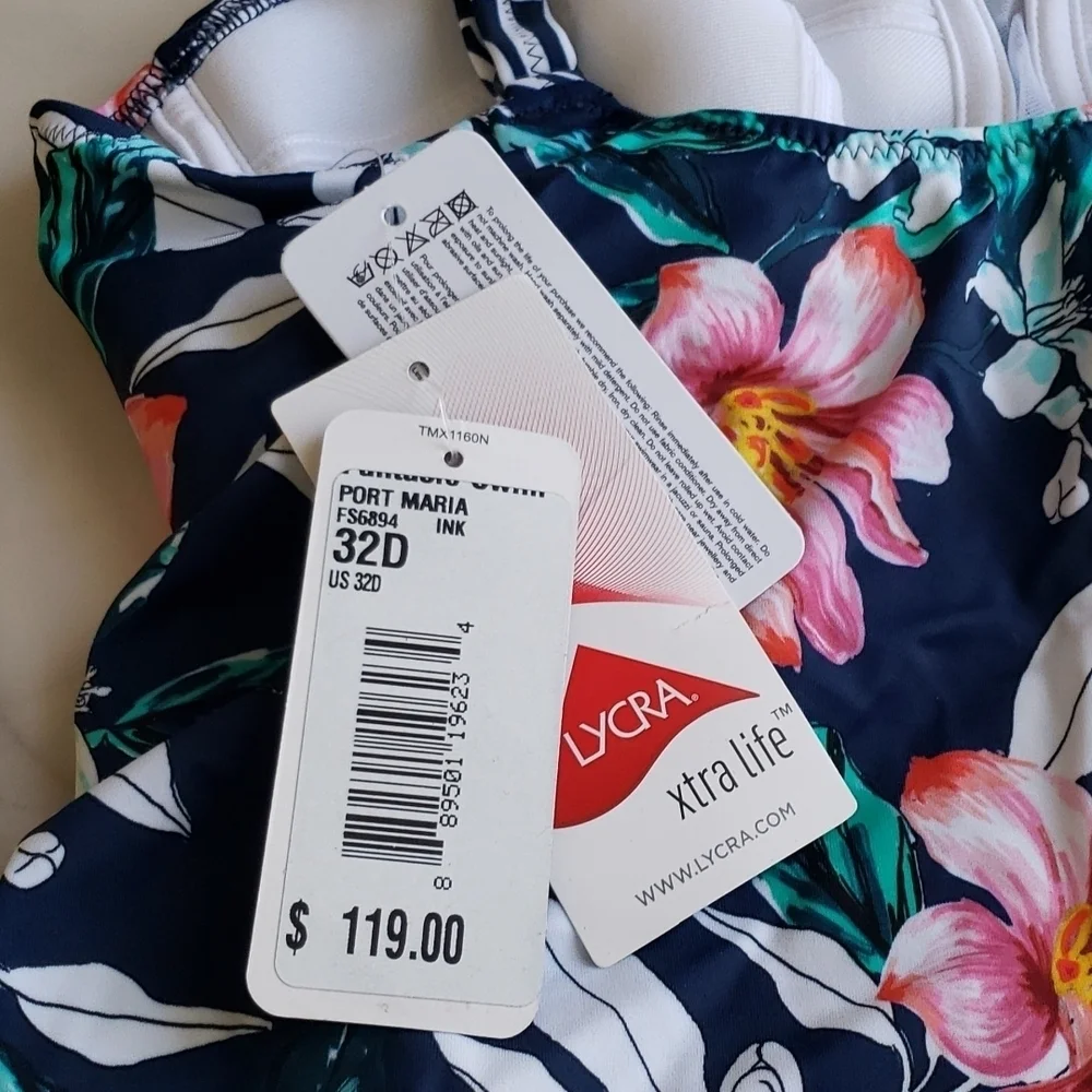 Fantasie Port Maria Underwire Twist Front Tankini Swim Top FS6894 in Ink SZ 32D